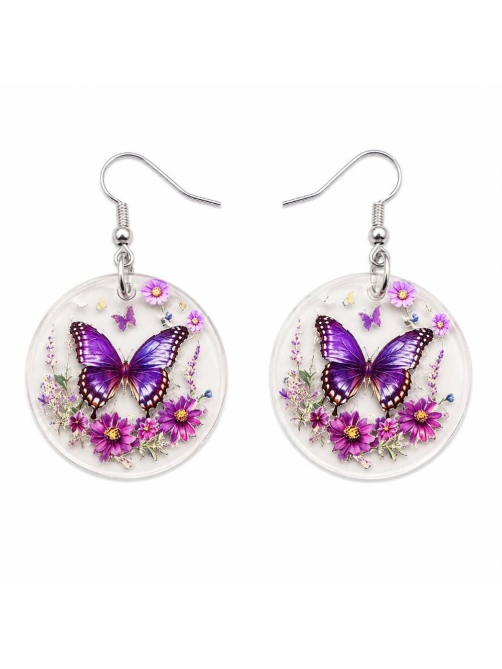 Purple butterfly dangle earrings